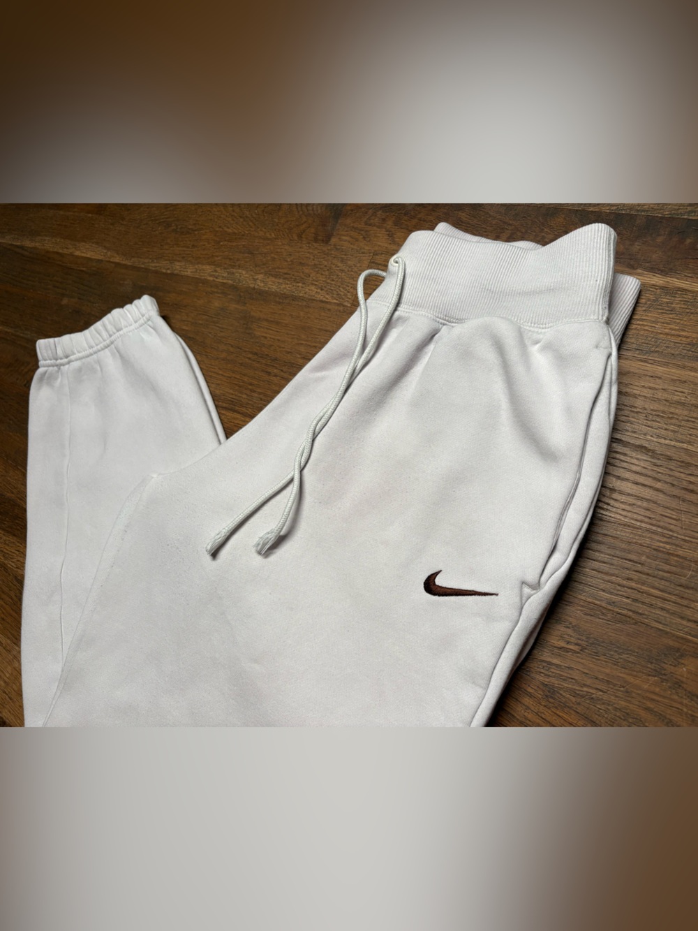 White Nike Sweatpants with Brown Check